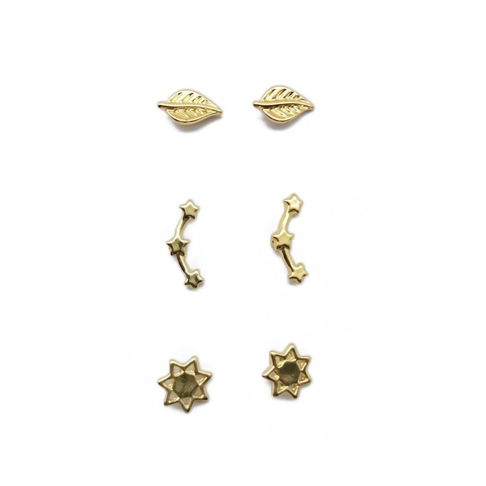 NWT Gemma Simone Gold Leaf, Star, and Sun Earring Set